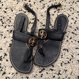 Tory Burch Black Sandals with Gold Accents